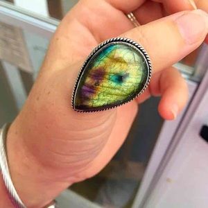 Multi flash labradorite ring